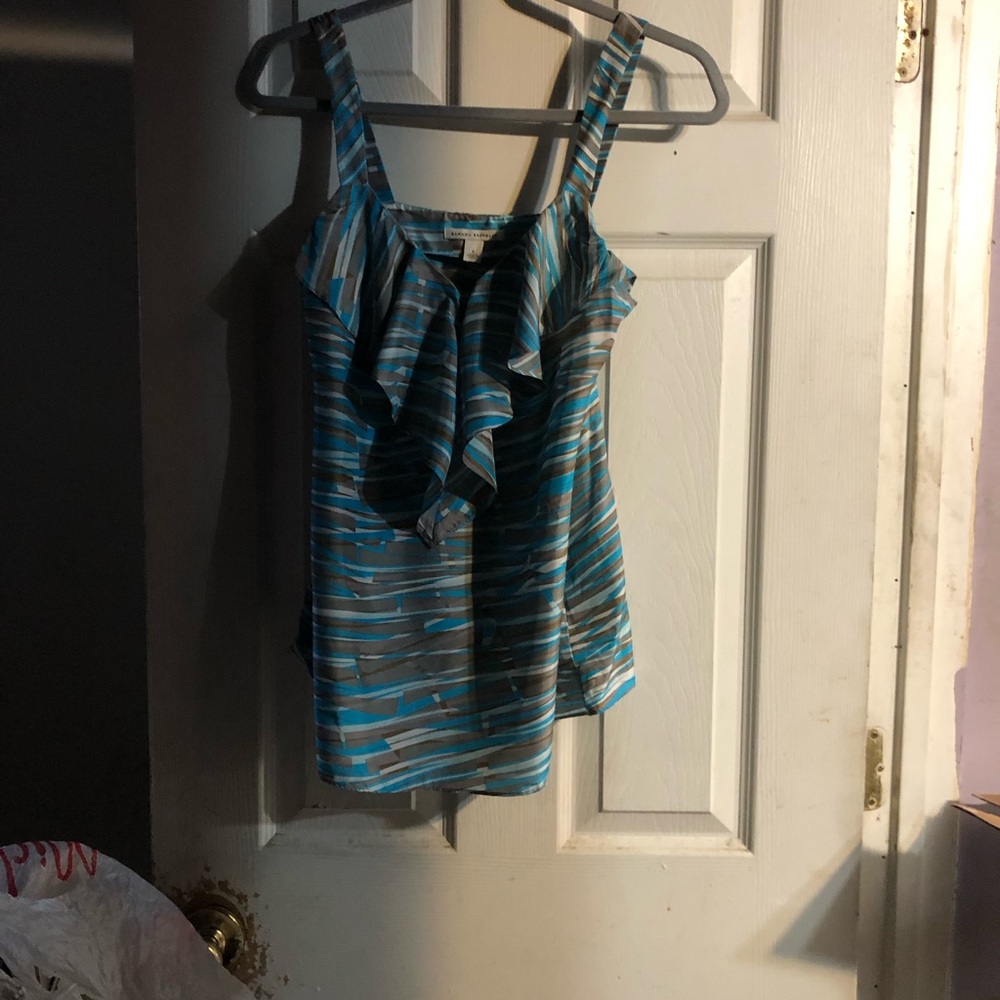 Banana Republic Blue and Gray Striped Ruffle Tank